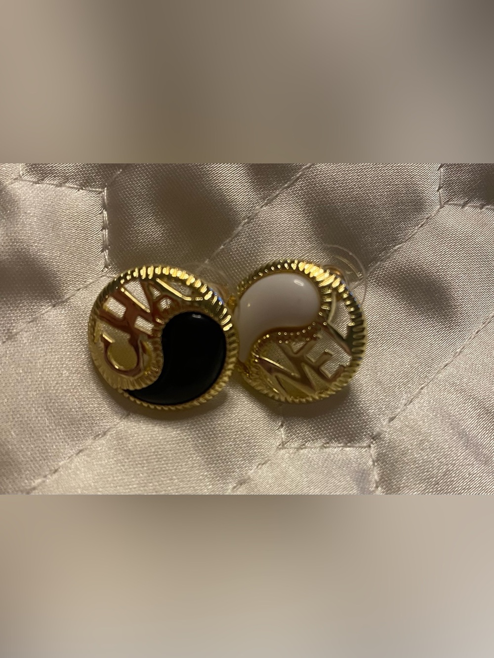 ChaneI Spellout Black and White Gold-Tone Earrings